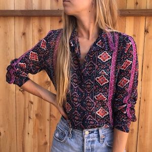 Boho Long Sleeve Button Down. Size Small.
